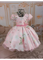 VESTIDO ROSA COM FLORES E BORBOLETAS TAM. 1 AO 16